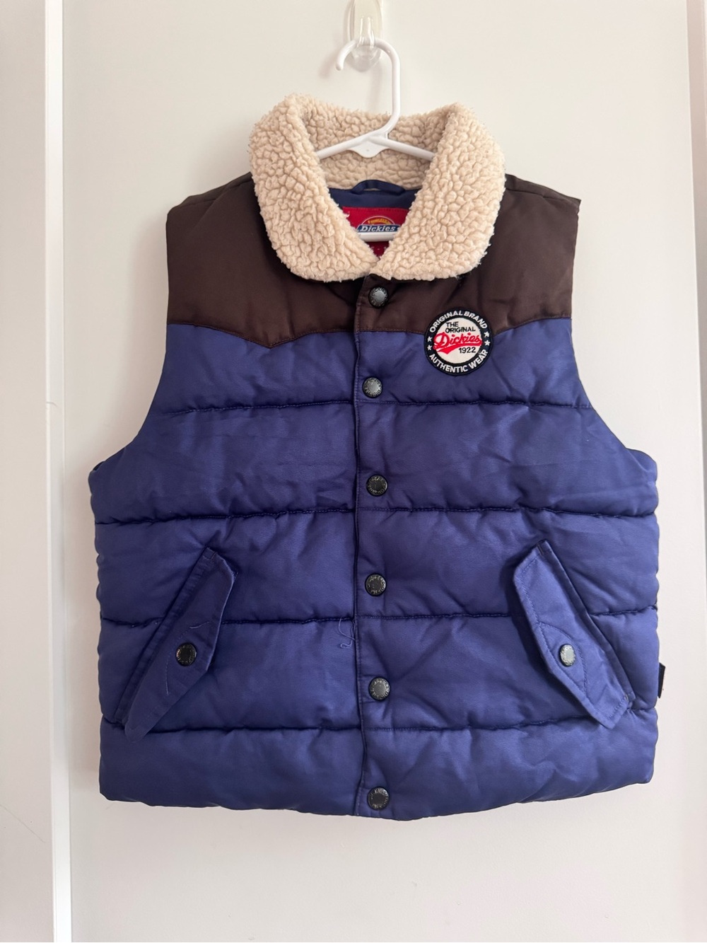 Kids Dickies Vest Blue and Brown Sherpa Collar Puffer Vest for Kids
